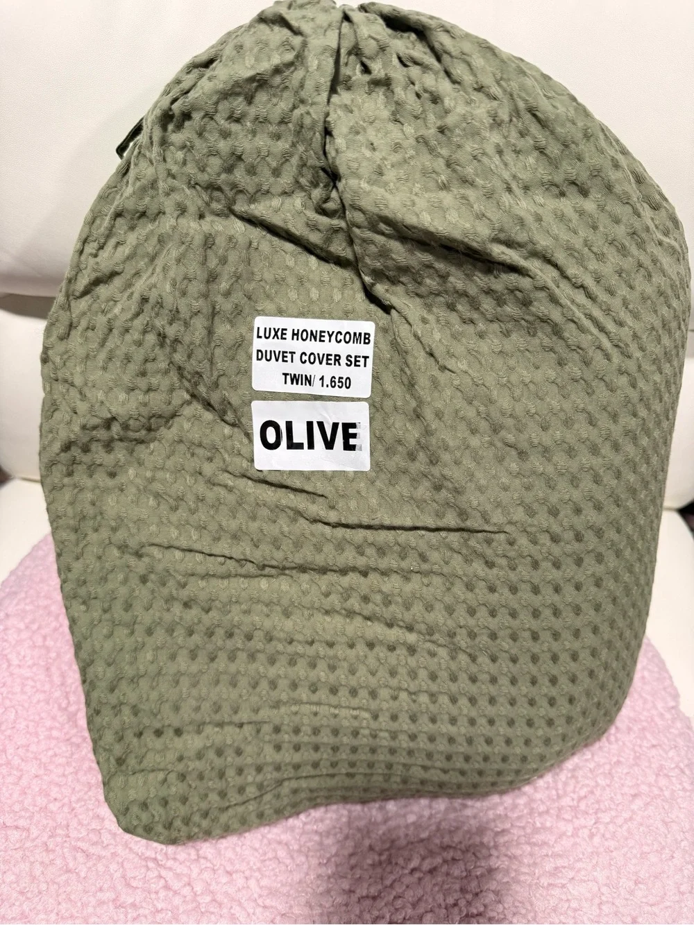 Quince Luxe Honeycomb Duvet Cover Set in Olive